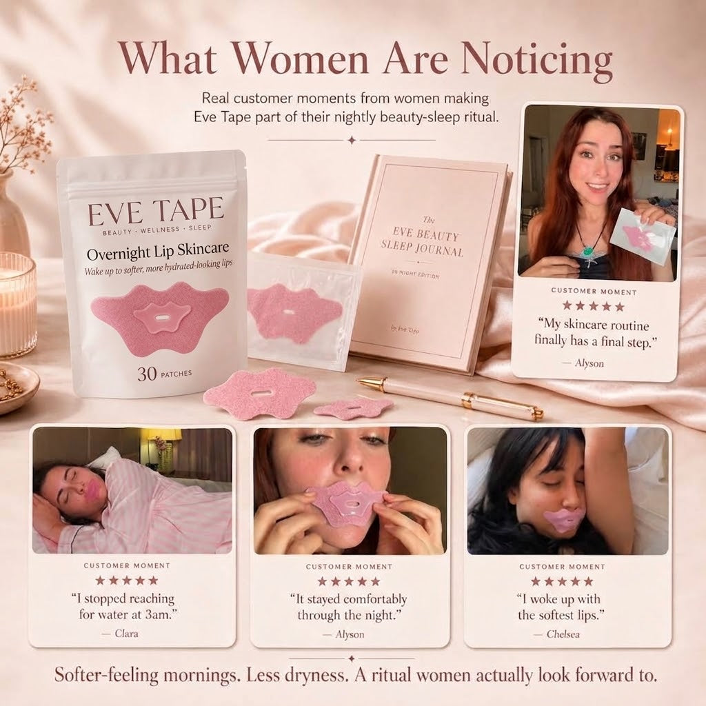 EVE TAPE Hydrating Mouth Tape showing clear, adhesive strip designed for comfortable mouth sealing during sleep