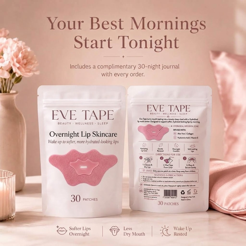 EVE TAPE Hydrating Mouth Tape showing clear adhesive strip designed for mouth taping, hydration, and sleep support.