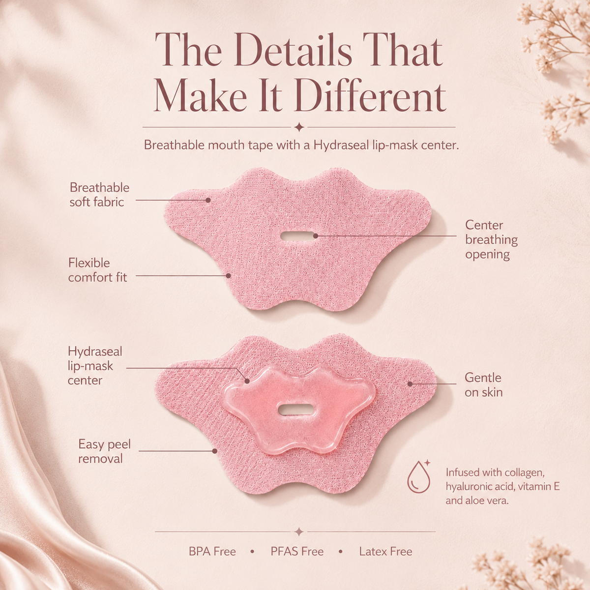 EVE TAPE Hydrating Beauty Mouth Tape, clear adhesive mouth tape designed for skin comfort and hydration during sleep.
